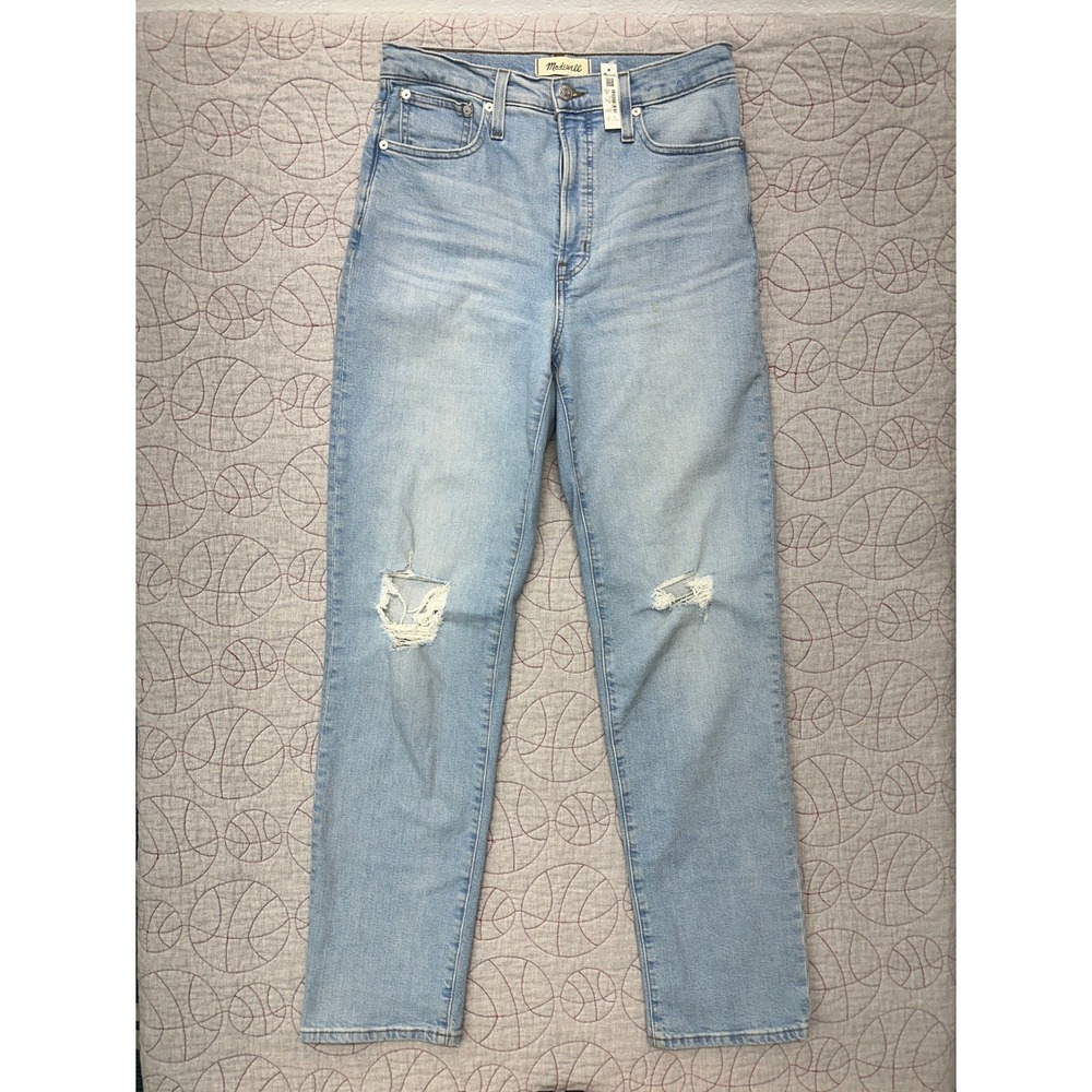 Madewell Perfect Vintage Straight Jean Blue Danby Wash Knee-Rip / Womens 28T